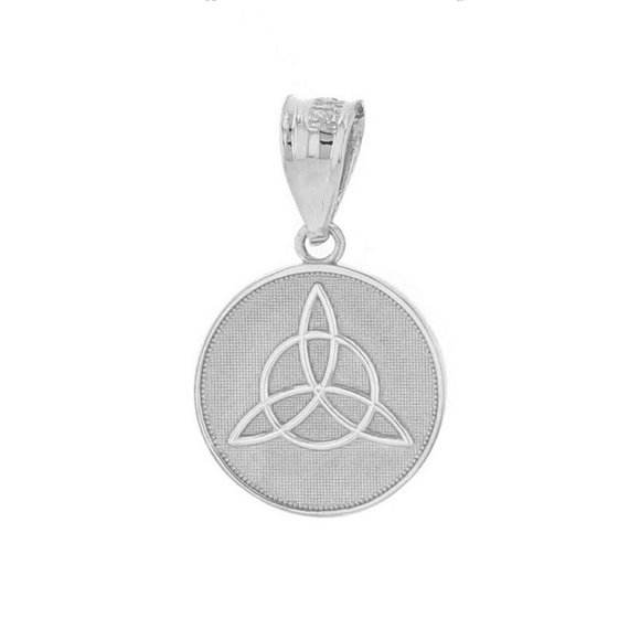 14k White Gold Triquetra Irish Celtic Disc Pendant